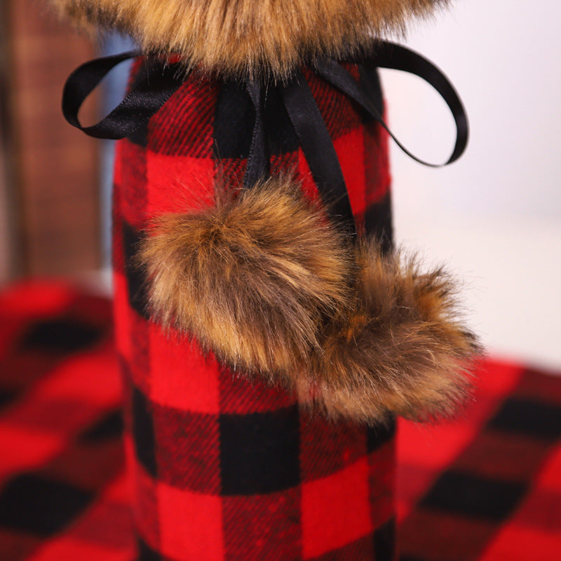 Wholesale Christmas Decorations Christmas Plaid Fabric Wine Set